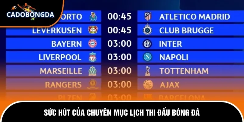Sức hút của chuyên mục lịch thi đấu bóng đá